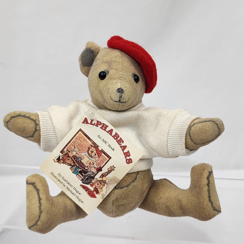 1984 The Toy Works, Alphabears Tan Bear with Beret Kathleen Hague, Made In USA